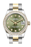 Rolex Datejust 31 Olive Green Diamonds Dial Diamond Bezel Yellow Gold Two Tone Watch 278383Rbr
