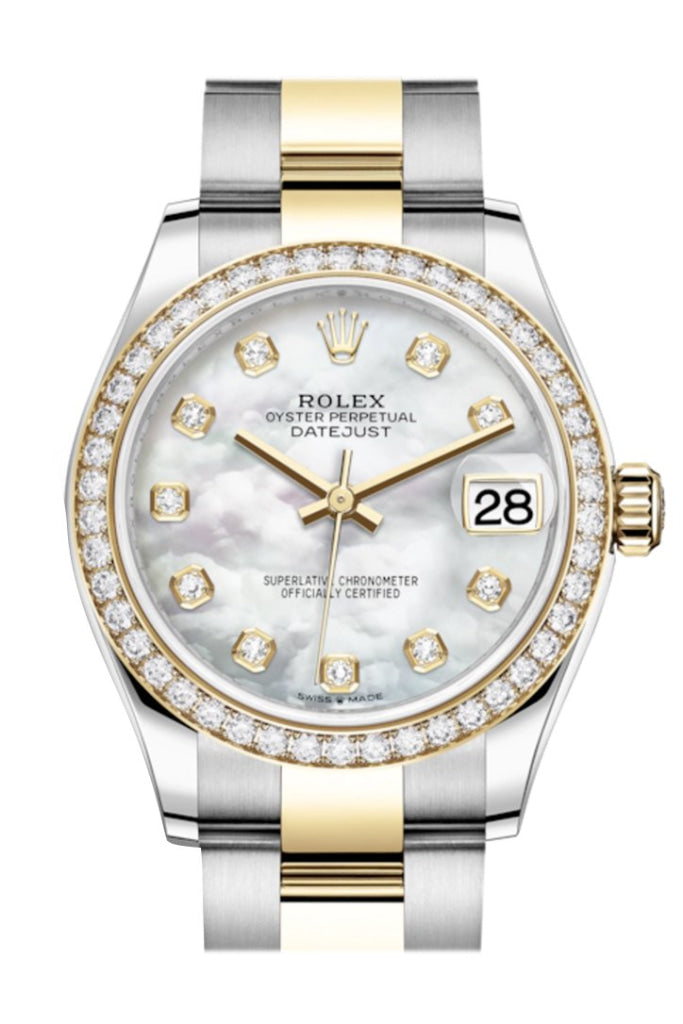 Rolex Datejust 31 White Mother-Of-Pearl Diamonds Dial Diamond Bezel Yellow Gold Two Tone Watch