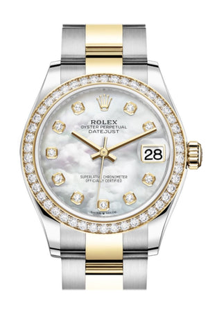 Rolex Datejust 31 White Mother-Of-Pearl Diamonds Dial Diamond Bezel Yellow Gold Two Tone Watch