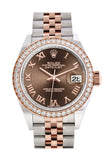 Rolex Datejust 28 Chocolate Roman Dial Diamond Bezel Rose Gold Two Tone Watch 279381RBR 279381
