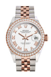 Rolex Datejust 28 White Roman  Dial White Roman Dial Diamond Bezel Rose Gold Two Tone Watch 279381RBR 279381