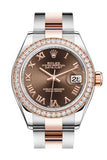 Rolex Datejust 28 Chocolate Roman Dial Diamond Bezel Rose Gold Two Tone Watch 279381RBR 279381