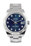 Rolex Datejust 31 Blue Set Diamonds Dial White Gold Fluted Bezel Ladies Watch 178274