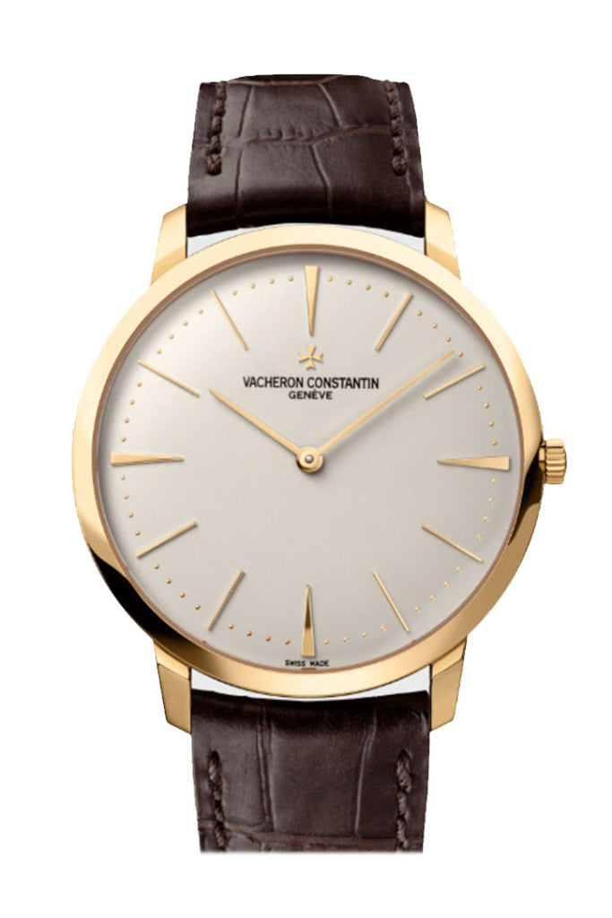 Vacheron Constantin Patrimony Grand Taille Manual Wind Silver Dial Yellow Gold Brown Leather