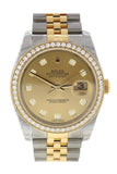 Custom Diamond Bezel Rolex Datejust 36 Champagne set with Diamond Dial Two Tone Jubilee Men's Watch 116233