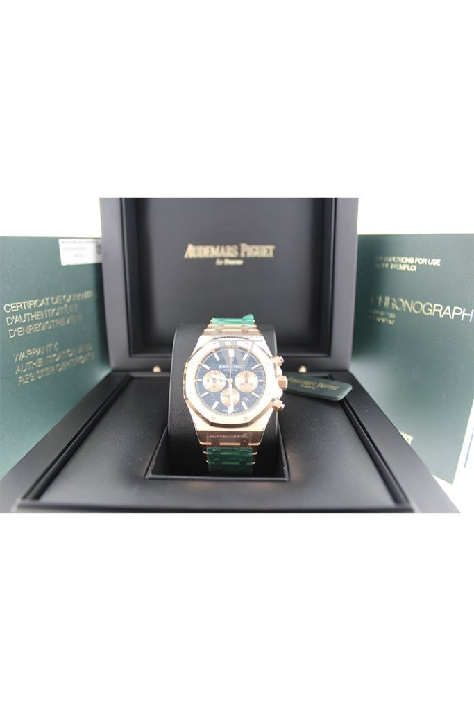 Audemars Piguet Royal Oak Blue Grande Tapisserie Dial Mens 18K Rose Gold Watch 26331Or.oo.1220Or.01