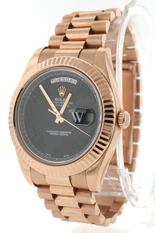 Rolex Day-Date Ii 41Mm Matte Black Arabic Dial Rose Gold President Mens Watch 218235