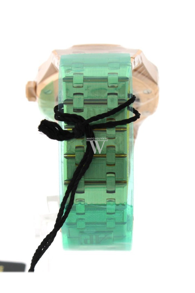 Audemars Piguet Royal Oak 37Mm Grey Nickel-Toned Dial Automatic 18K Pink Gold Ladies Diamond Watch