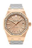 Audemars Piguet Royal Oak 37Mm Pink Gold-Toned Automatic 18K Gold Ladies Diamond Watch