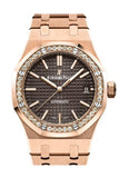 Audemars Piguet Royal Oak 37mm Brown Dial Automatic 18K Pink Gold Ladies Diamond Watch 15451OR.ZZ.1256OR.04