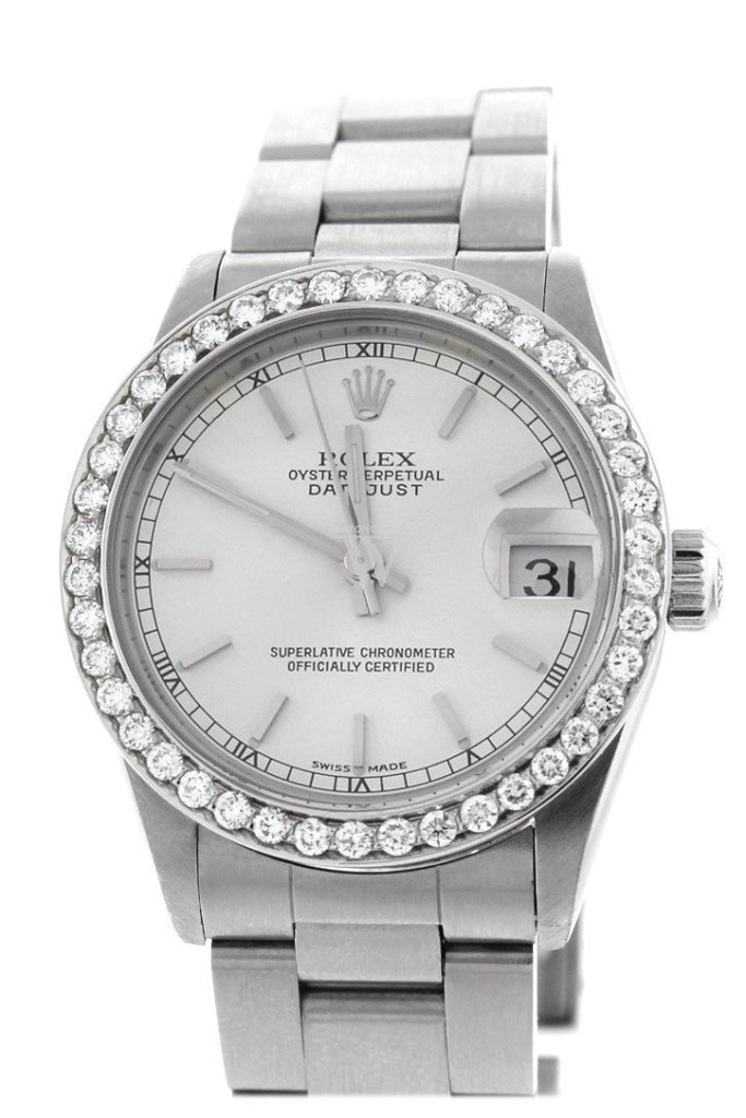 Rolex Custom Diamond Bezel Datejust 31 Silver Dial Ladies Watch 178274 Custom-Bezel