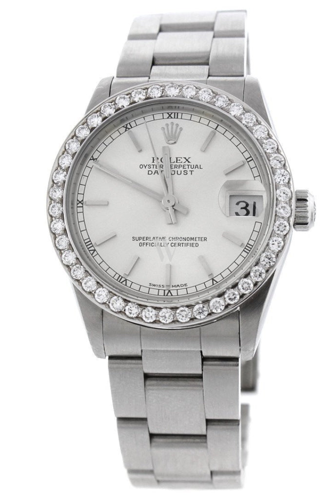 Rolex Custom Diamond Bezel Datejust 31 Silver Dial Ladies Watch 178274 Custom-Bezel