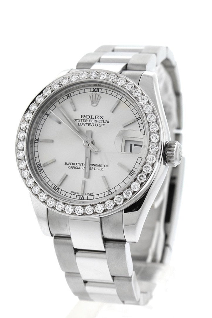 Rolex Custom Diamond Bezel Datejust 31 Silver Dial Ladies Watch 178274 Custom-Bezel