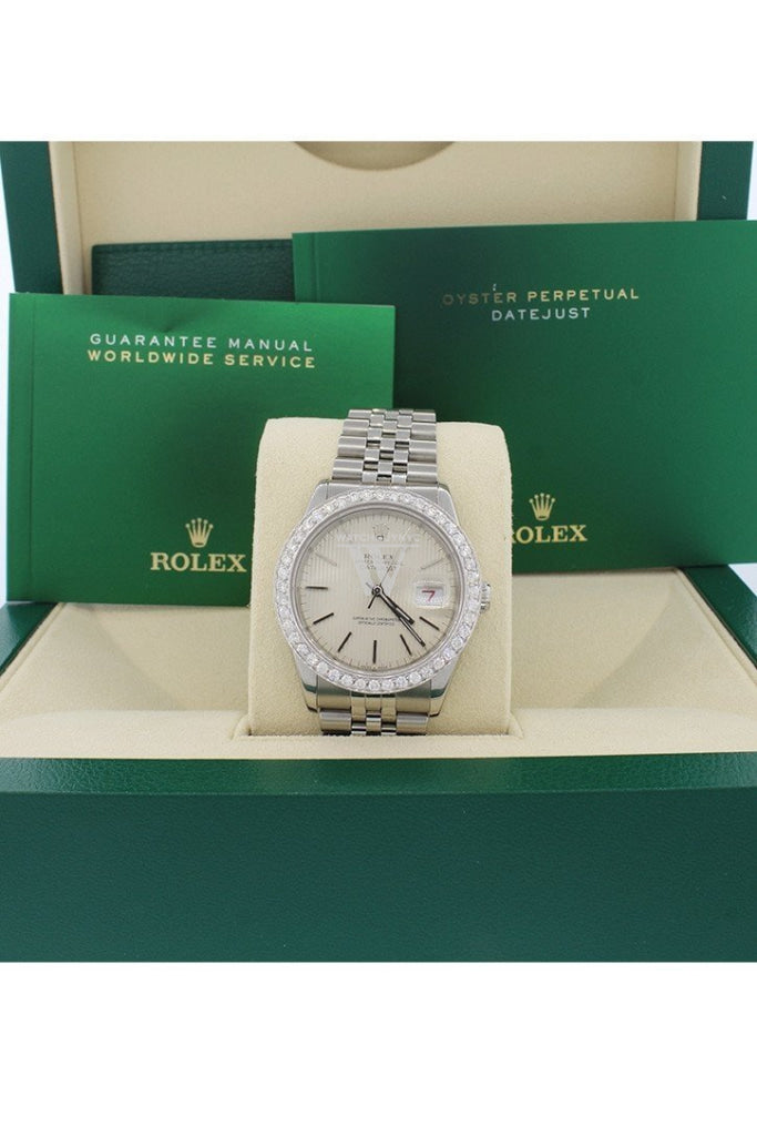 Rolex Custom Diamond Bezel Datejust 36 Ivory Dial Mens Watch Custom-Bezel
