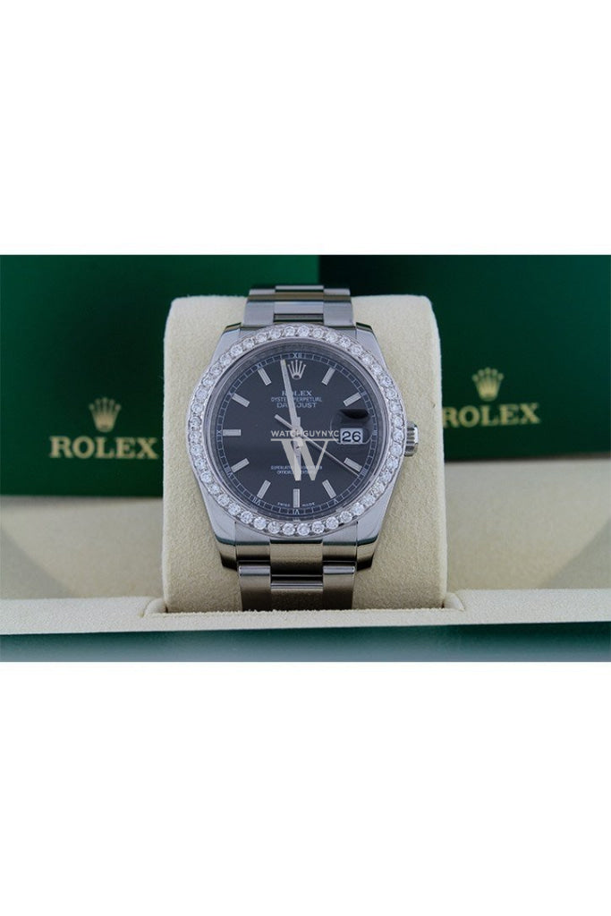 Rolex Custom Diamond Bezel Datejust 36 Black Dial Ladies And Mens Watch 116200 Watches