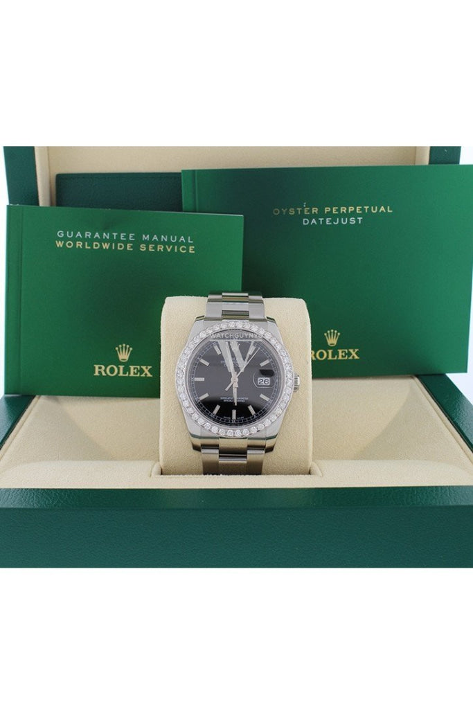 Rolex Custom Diamond Bezel Datejust 36 Black Dial Ladies And Mens Watch 116200 Watches