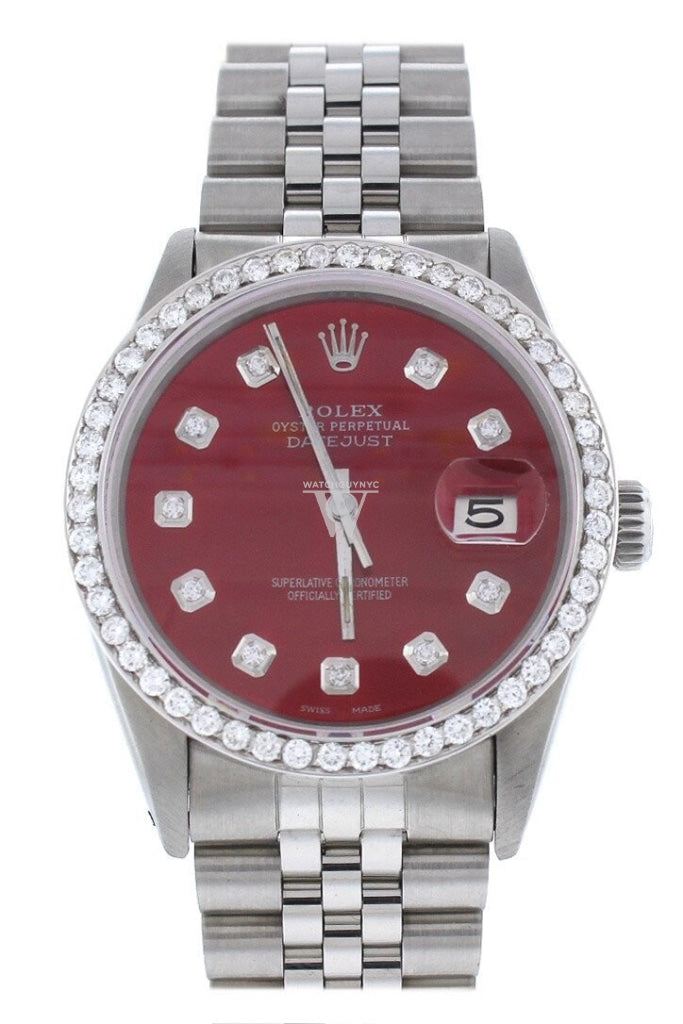 Rolex Custom Datejust 36 Red Diamond Dial Bezel Mens Watch / None Watches