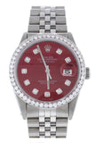 Rolex Custom Datejust 36 Red Diamond Dial Diamond Bezel Men's Watch