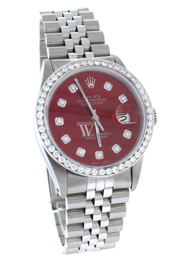 Rolex Custom Datejust 36 Red Diamond Dial Bezel Mens Watch Watches
