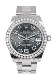 Rolex Custom Diamond Bezel Datejust 31 Dark Rhodium Raised Floral Motif Dial Oyster Ladies Watch