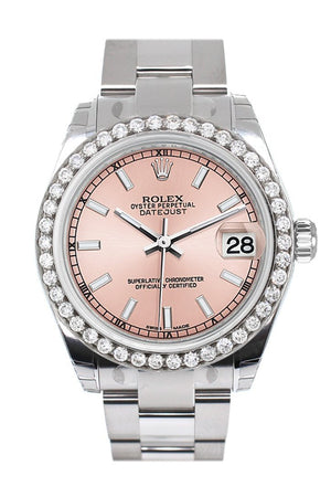 Rolex Custom Diamond Bezel Datejust 31 Pink Dial Oyster Ladies Watch 178240 / Si None Custom-Bezel