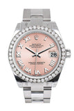 Rolex Custom Diamond Bezel Datejust 31 Pink Roman Dial Oyster Ladies Watch 178240 / Si None
