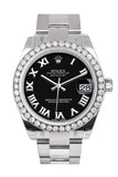 Rolex Custom Diamond Bezel Datejust 31 Black Roman Dial Oyster Ladies Watch 178240