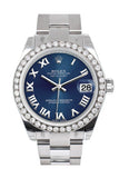 Rolex Custom Diamond Bezel Datejust 31 Blue Roman Dial Oyster Ladies Watch 178240