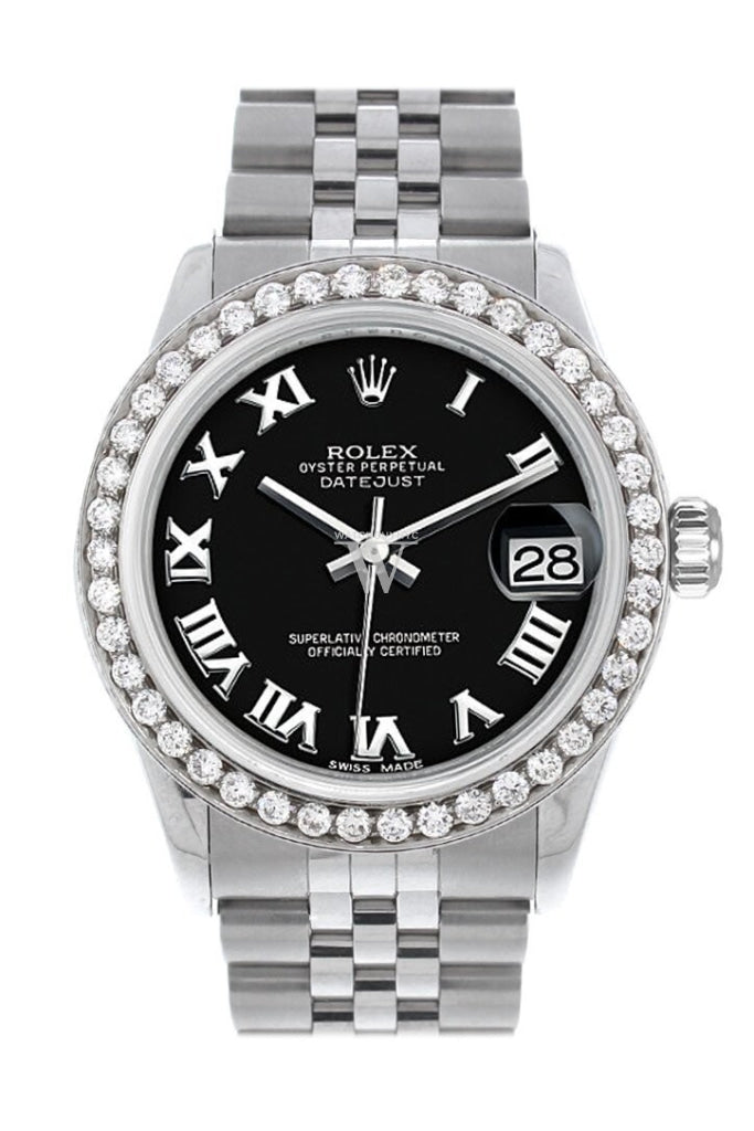 Rolex Custom Diamond Bezel Datejust 31 Black Roman Dial Jubilee Ladies Watch 178240 / Si None