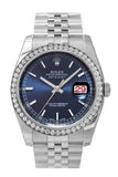Custom Diamond Bezel Rolex Datejust 36 Blue Dial Stainless Steel Jubilee Men's Watch 116200