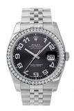 Custom Diamond Bezel Rolex Datejust 36 Black Concentric Dial Stainless Steel Jubilee Men's Watch 116200