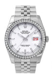 Custom Diamond Bezel Rolex Datejust 36 White Index Dial Stainless Steel Jubilee Bracelet Mens Watch