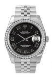 Custom Diamond Bezel Rolex Datejust 36 Black Sunbeam Dial Stainless Steel Jubilee Men's Watch 116200