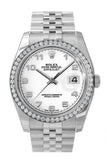 Custom Diamond Bezel Rolex Datejust 36 White Arab Dial Stainless Steel Jubilee Men's Watch 116200