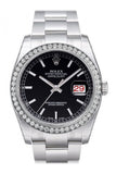 Custom Diamond Bezel Rolex Datejust 36 Black Dial Stainless Steel Oyster Watch 116200