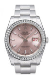 Custom Diamond Bezel Rolex Datejust 36 Pink Dial Stainless Steel Jubilee Bracelet Men's Watch 116200