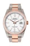 Custom Diamond Bezel Rolex Datejust 36 White Dial Rose Gold Two Tone Watch 126201