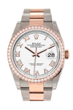 Custom Diamond Bezel Rolex Datejust 36 White Roman Dial Rose Gold Two Tone Watch 126201