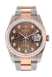 Custom Diamond Bezel Rolex Datejust 36 Chocolate Jubilee Design Set with Diamonds Dial Rose Gold Two Tone Watch 126201