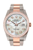 Custom Diamond Bezel Rolex Datejust 36 White Mother-of-Pearl Set with Diamonds Dial Rose Gold Two Tone Watch 126201