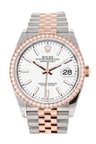 Custom Diamond Bezel Rolex Datejust 36 White Dial Rose Gold Two Tone Jubilee Watch 126201
