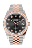 Custom Diamond Bezel Rolex Datejust 36 Black Set with Diamonds Dial Rose Gold Two Tone Jubilee Watch 126201