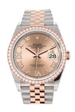 Custom Diamond Bezel Rolex Datejust 36 Rose Set with Diamonds Dial Rose Gold Two Tone Jubilee Watch 126201