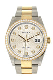 Custom Diamond Bezel Rolex Datejust 36 Silver Jubilee Design Set with Diamonds Dial Oyster Yellow Gold Two Tone Watch 126203