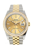 Custom Diamond Bezel Rolex Datejust 36 Champagne-Colour Dial Jubilee Yellow Gold Two Tone Watch 126203