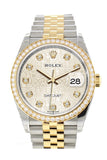 Custom Diamond Bezel Rolex Datejust 36 Silver Jubilee Design Set with Diamonds Dial Jubilee Yellow Gold Two Tone Watch 126203