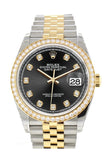 Custom Diamond Bezel Rolex Datejust 36 Black Set with Diamonds Dial Jubilee Yellow Gold Two Tone Watch 126203