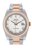 Custom Diamond Bezel Rolex Datejust 36 Steel Roman Dial Oyster Rose Gold Two Tone Watch 116201