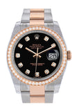 Custom Diamond Bezel Rolex Datejust 36 Black Dial Oyster Rose Gold Two Tone Watch 116201 116231