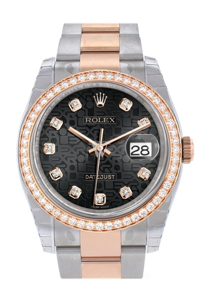 Custom Diamond Bezel Rolex Datejust 36 Black Jubilee Design Set With Diamonds Dial Oyster Rose Gold